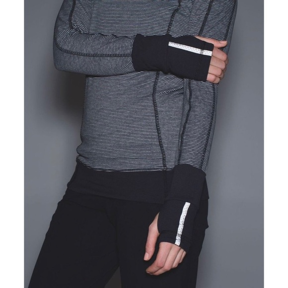 Lululemon Think‎ Fast Hoodie Tonka Stripe Heathered Slate Black / Black Size 8 - Picture 2 of 15